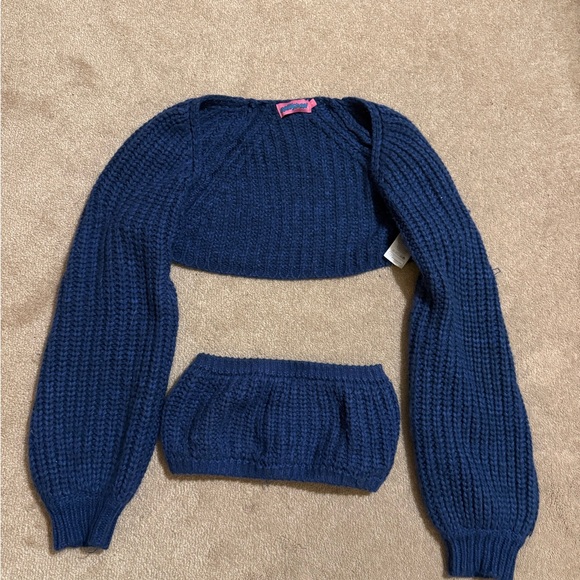 Edikted Navy Blue Knit Sweater Top - Picture 2 of 4